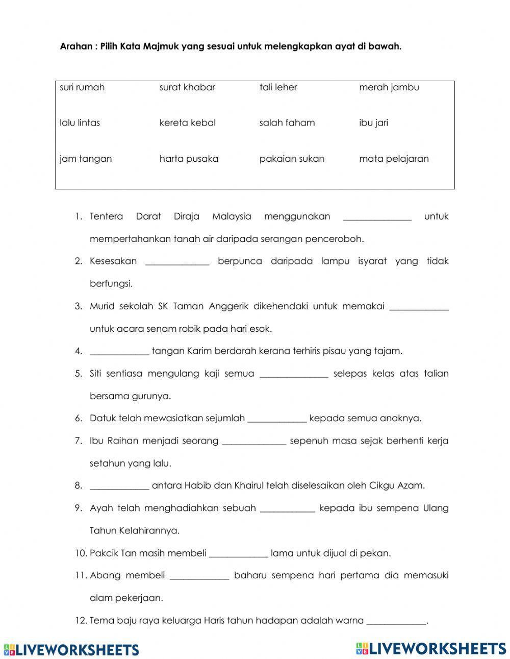 Latihan Kata Majmuk Bebas