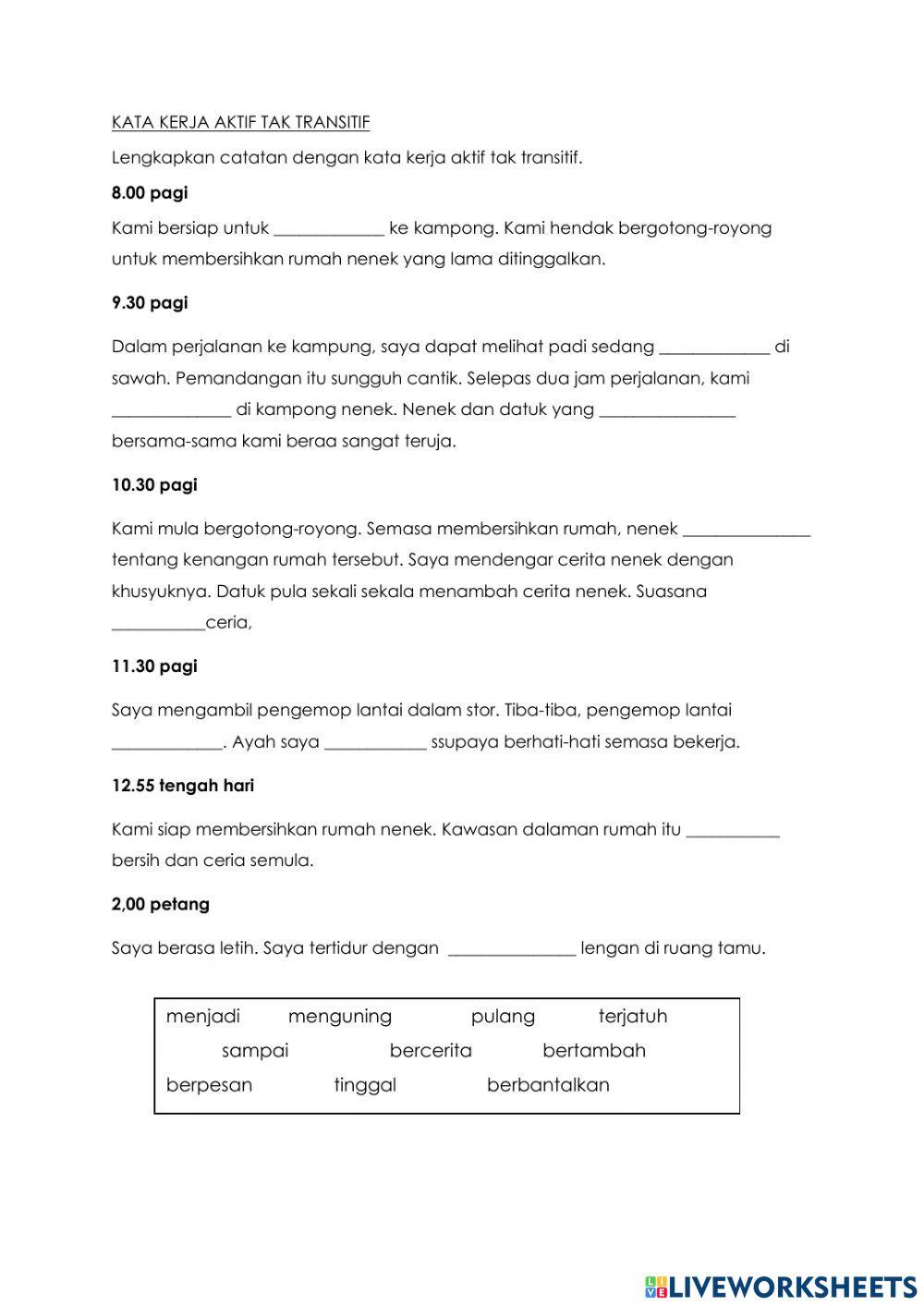 Latihan Kata Kerja Aktif Tak Transitif
