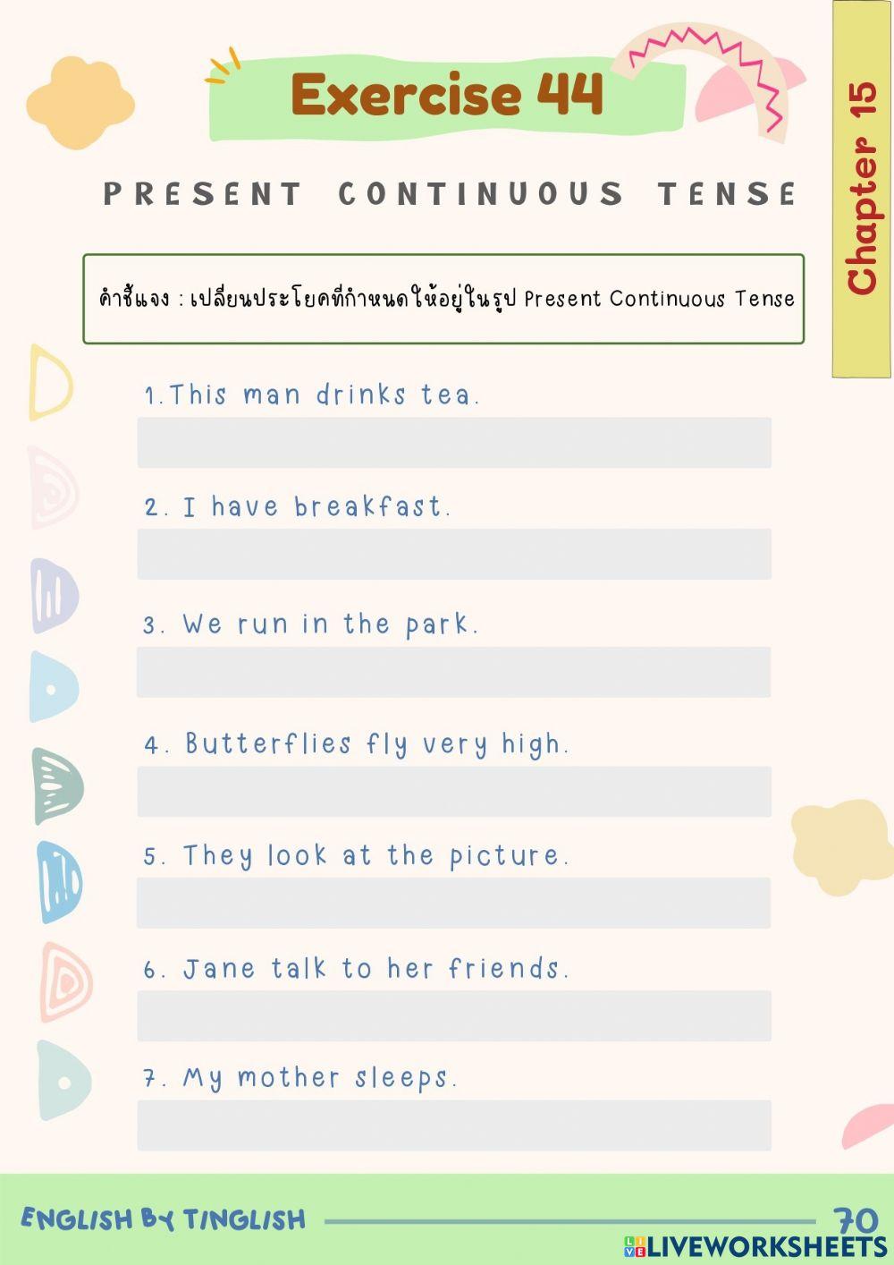 Chapter 15 Present Continuous Tense interactive worksheet | Live Worksheets