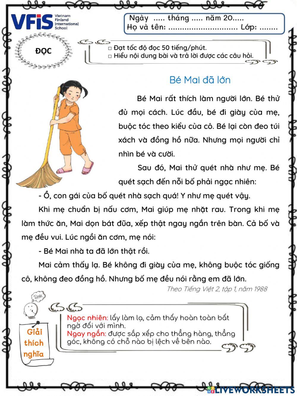 Vietnamese Week 1 - Tập đọc