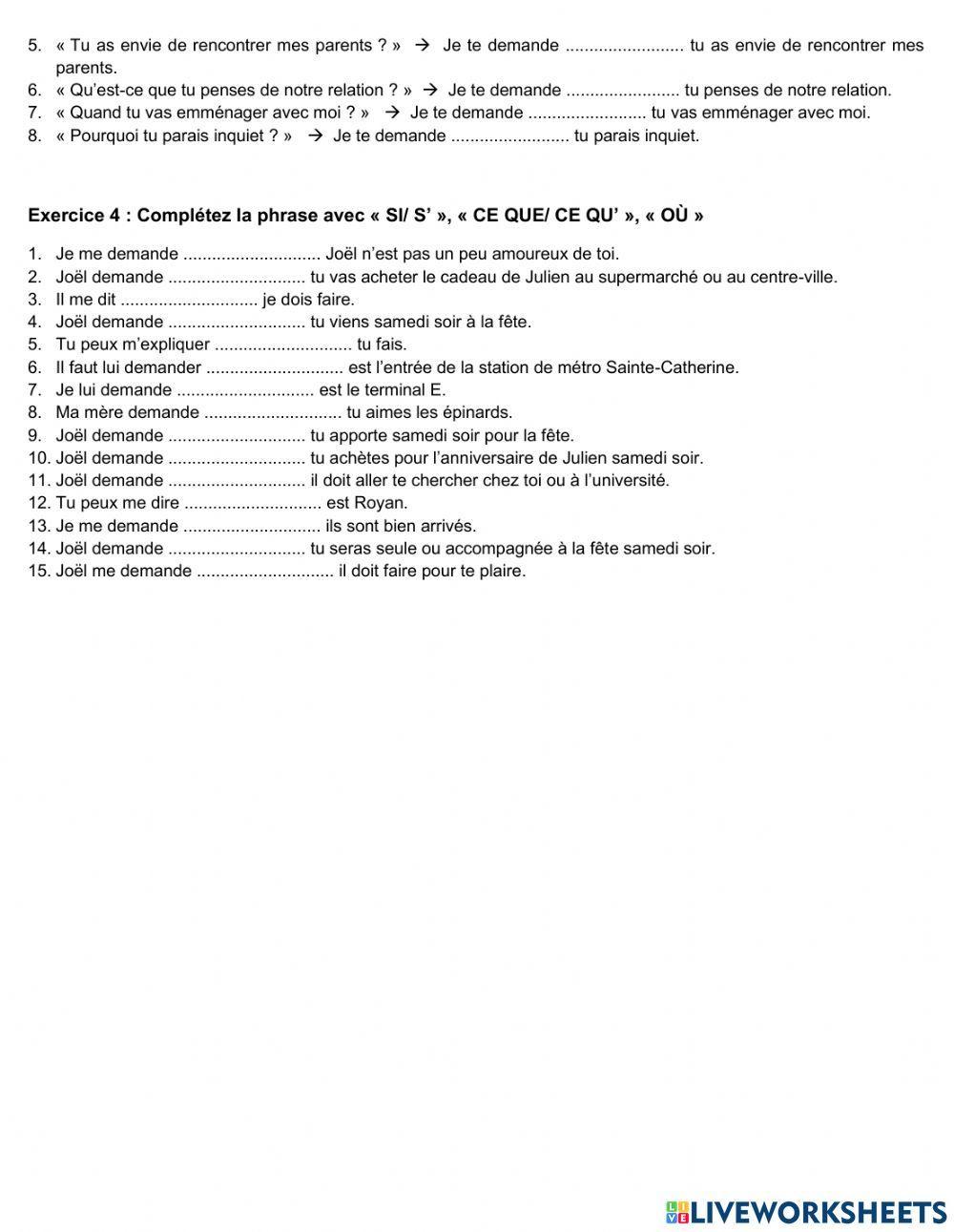 Discours rapporté - Ex.1