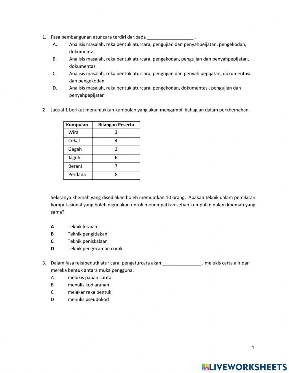 Latihan pengukuhan ASK TINGKATAN 3