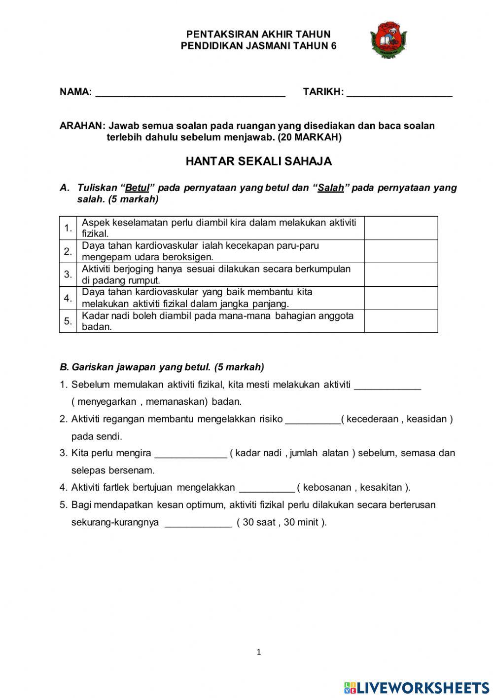 Pentaksiran pj tahun 6 2021