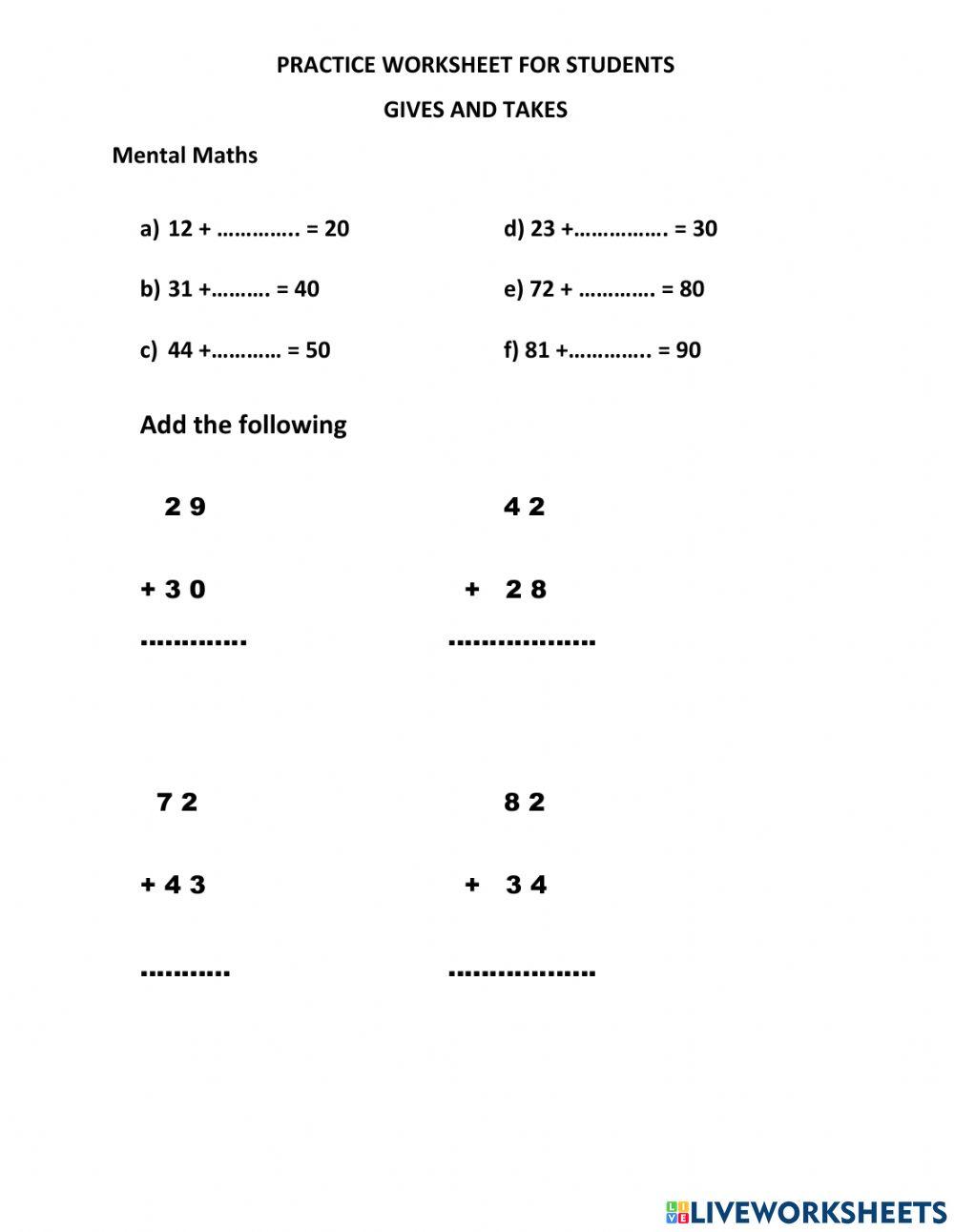 Maths practice | NILESH | Live Worksheets