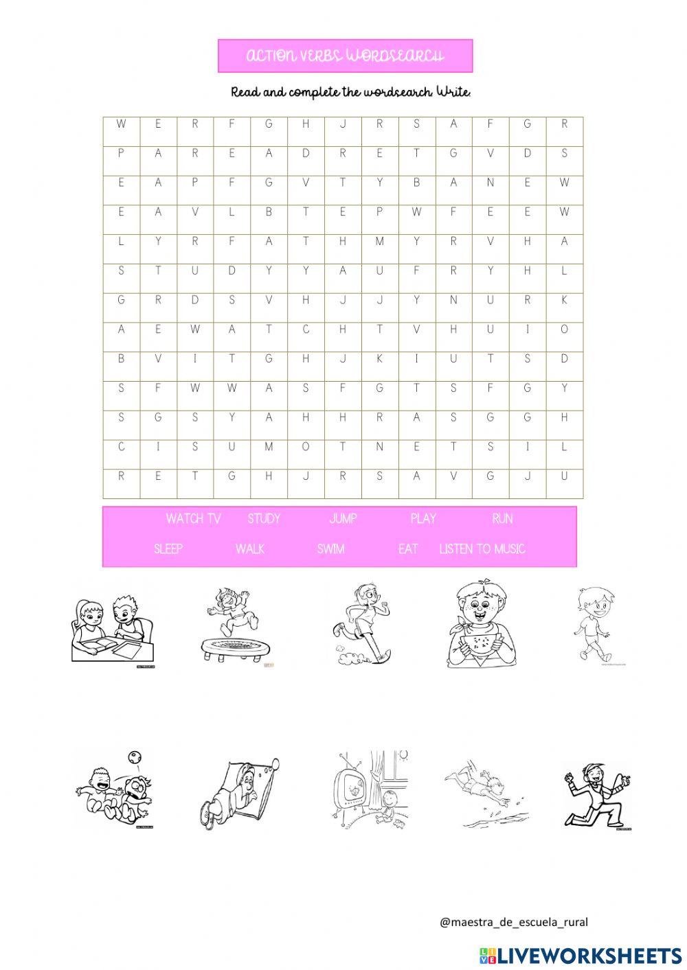 Action verbs wordsearch