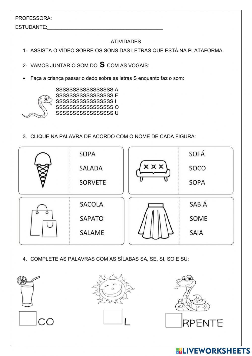 Atividade com a letra S