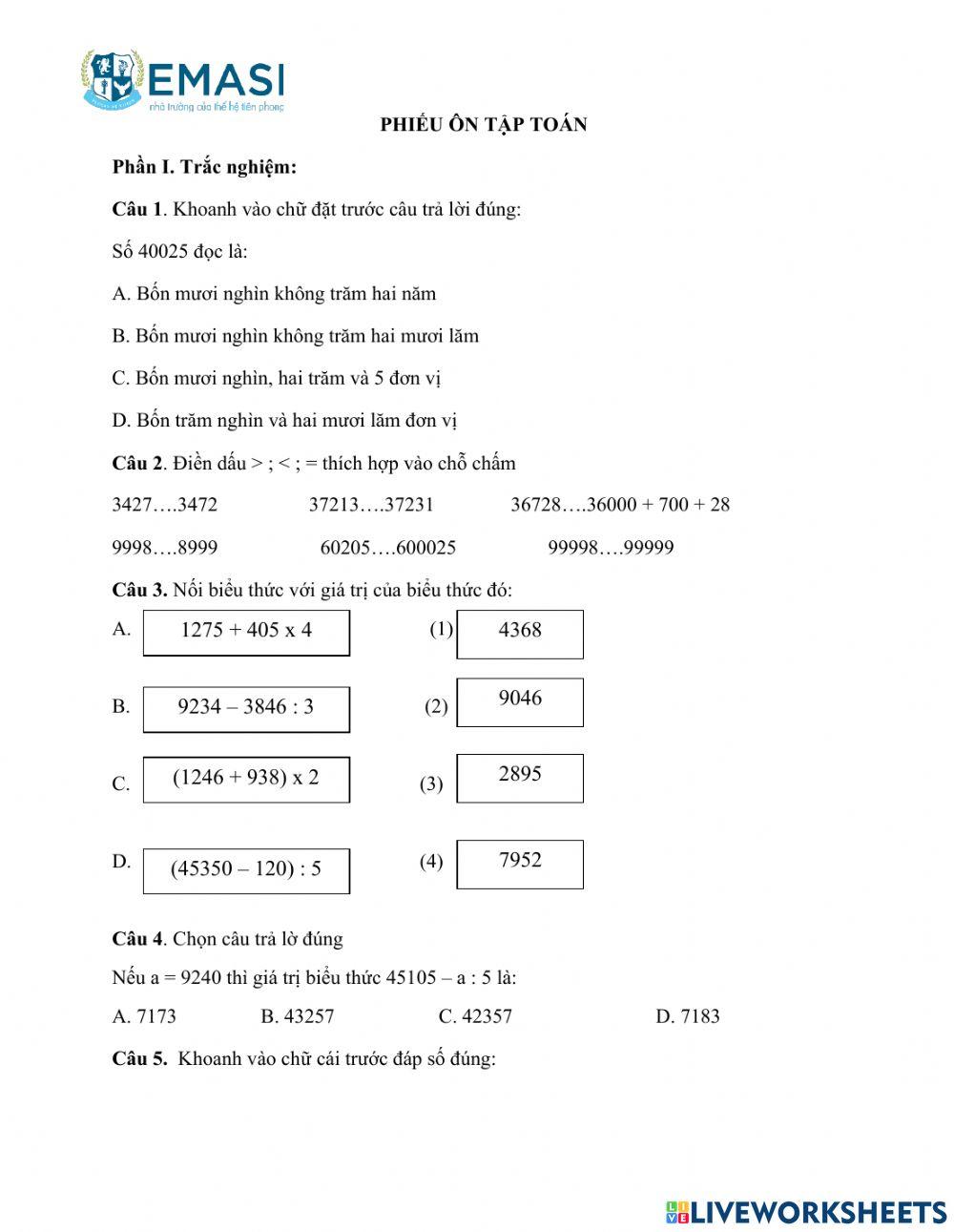 Toán ôn tập lớp 4