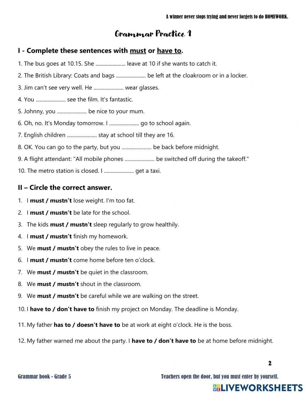 Grade 5 - Must Have to 1