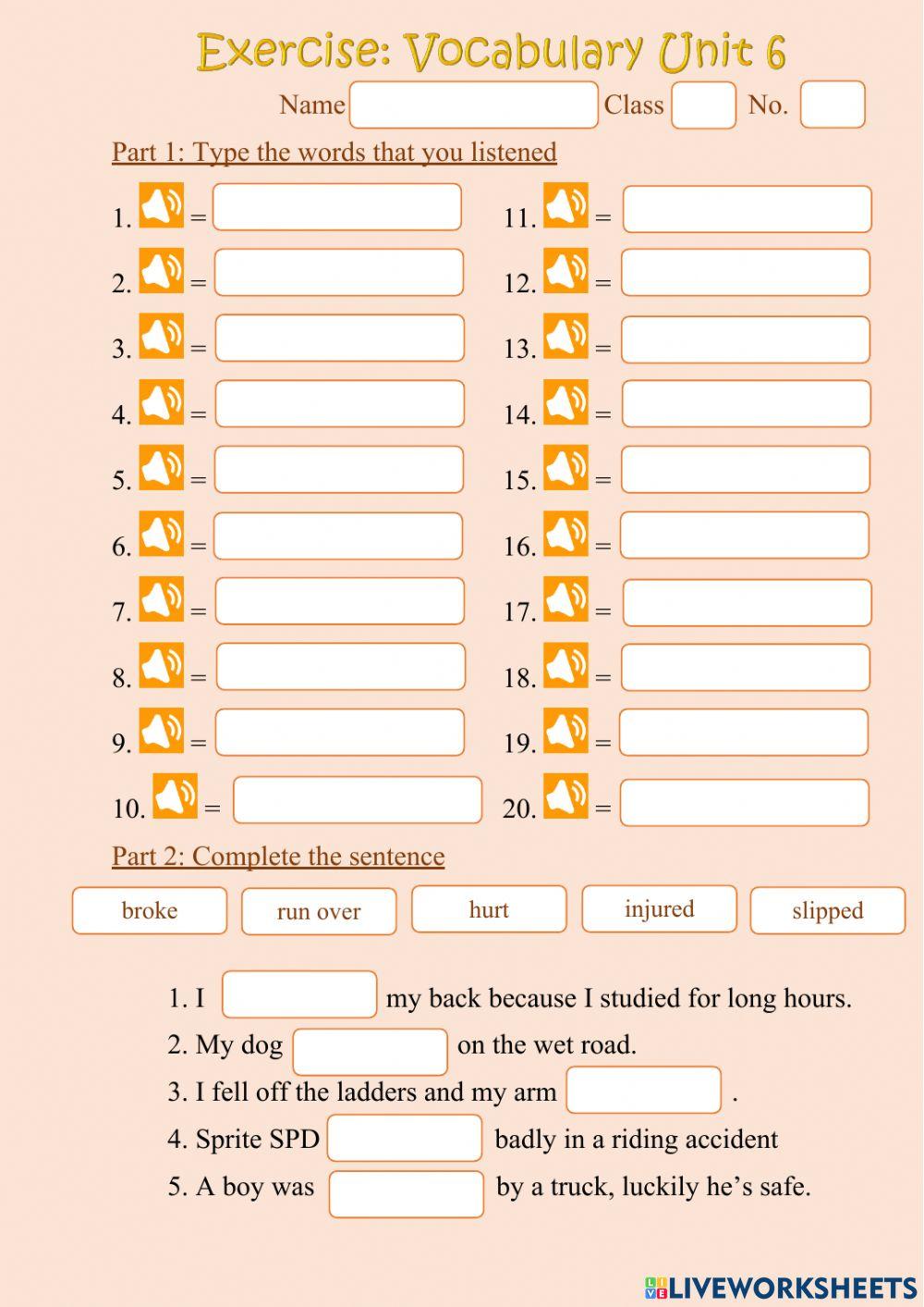 Accident Vocab M3 U6