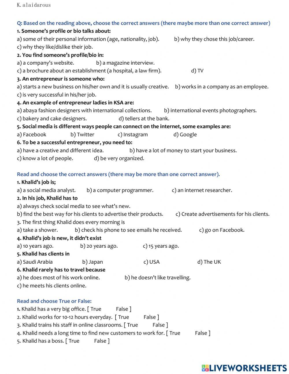 Tutorial 2: the value of work