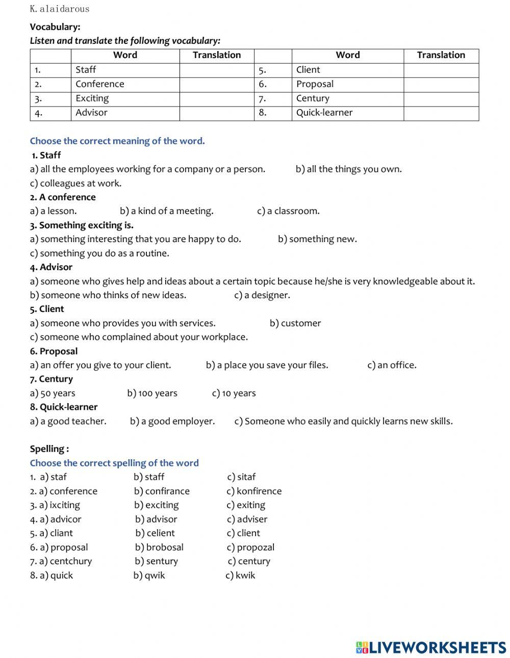 Tutorial 2: the value of work