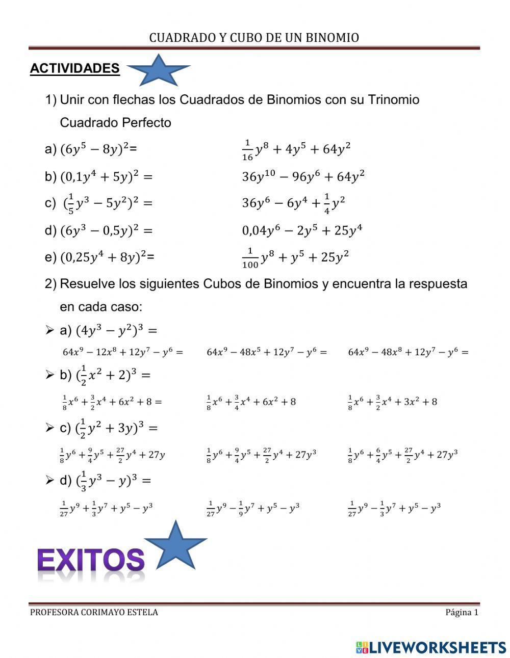 Cuadrado y cubo de binomio
