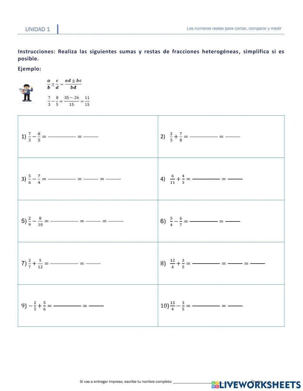 I.4.3.Suma y resta de fracciones