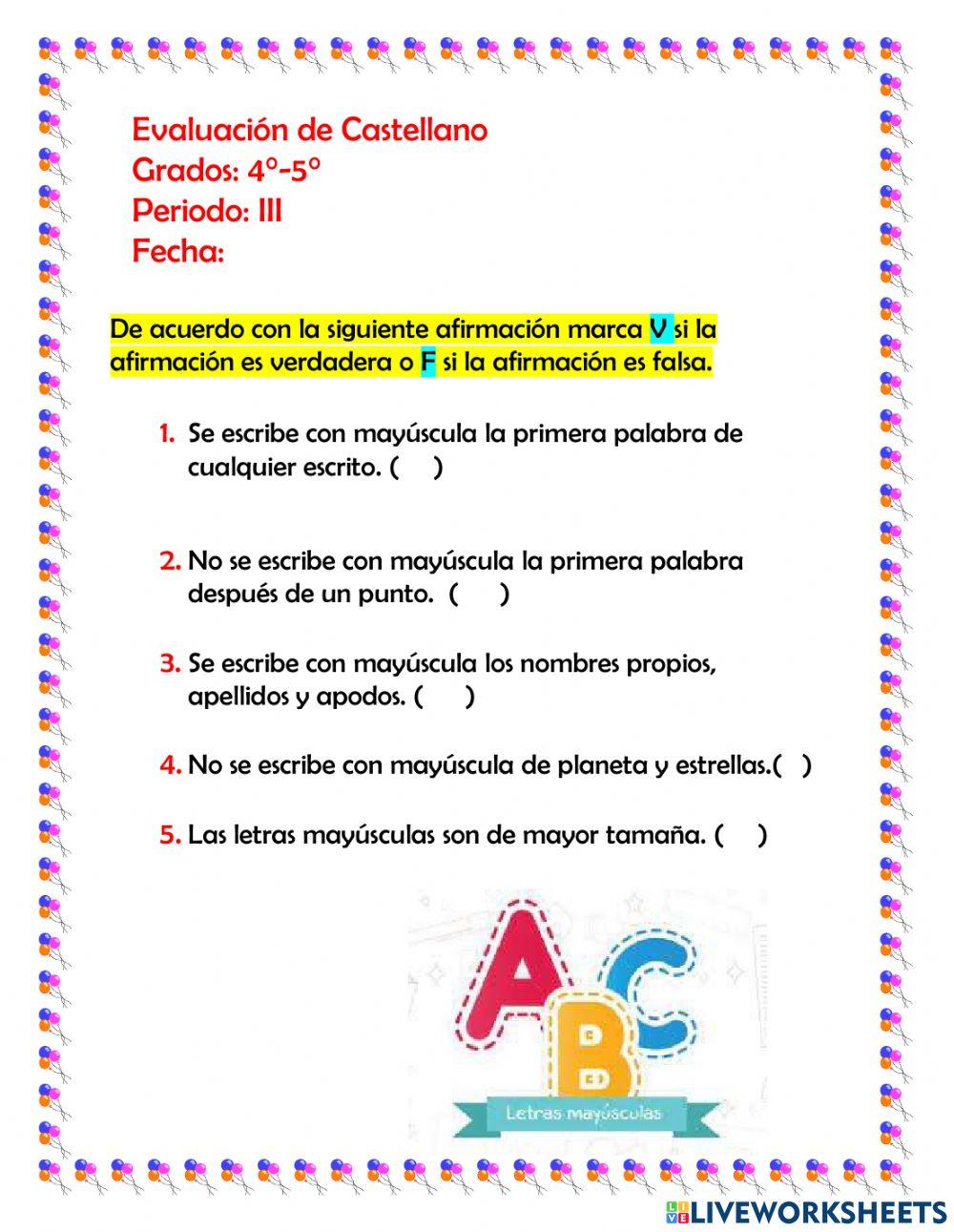Ficha evaluativa- Catellano