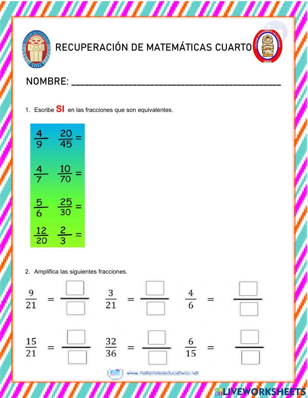 Evaluación matematicas 4