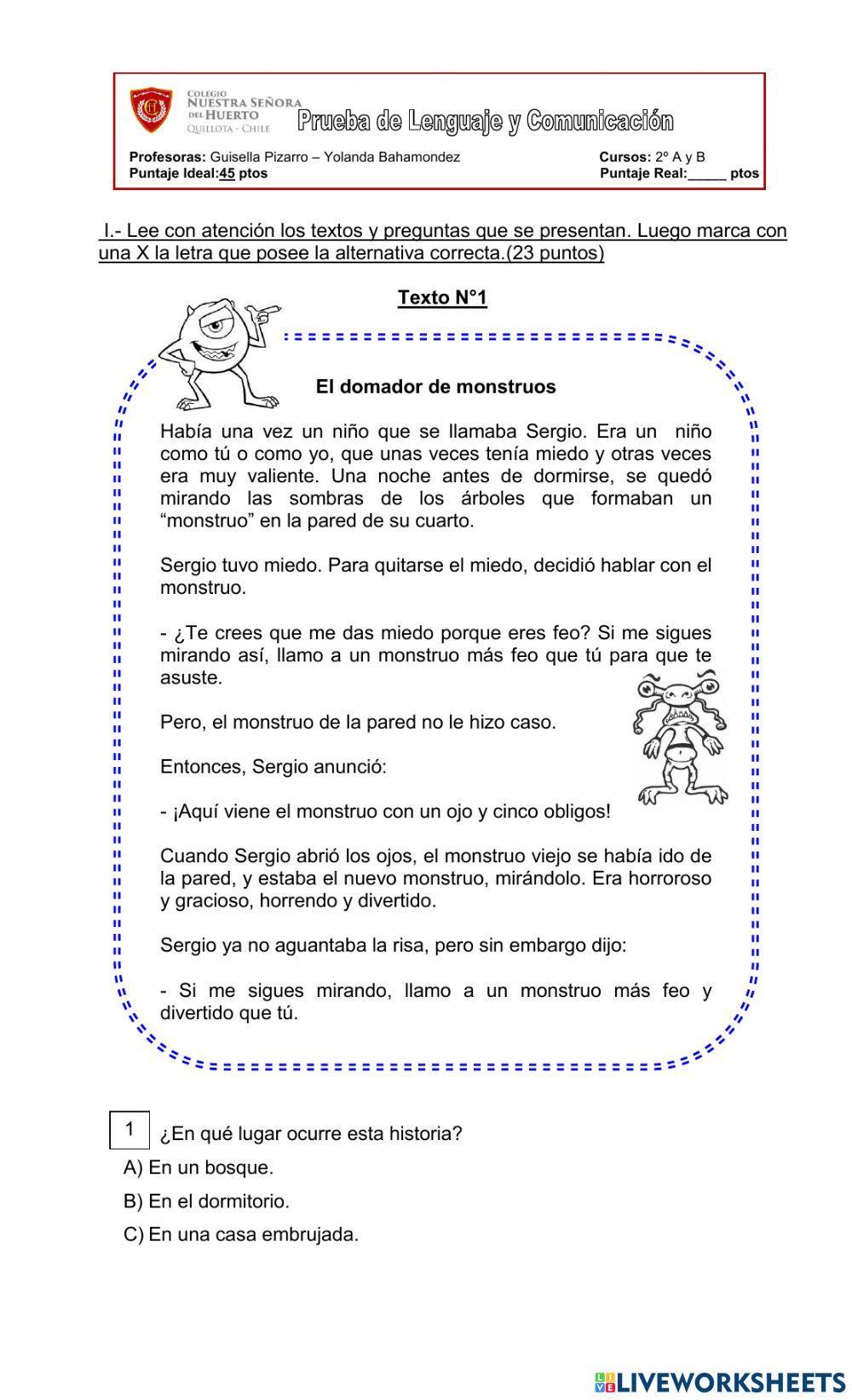 Prueba Lenguaje 2do Año Básico