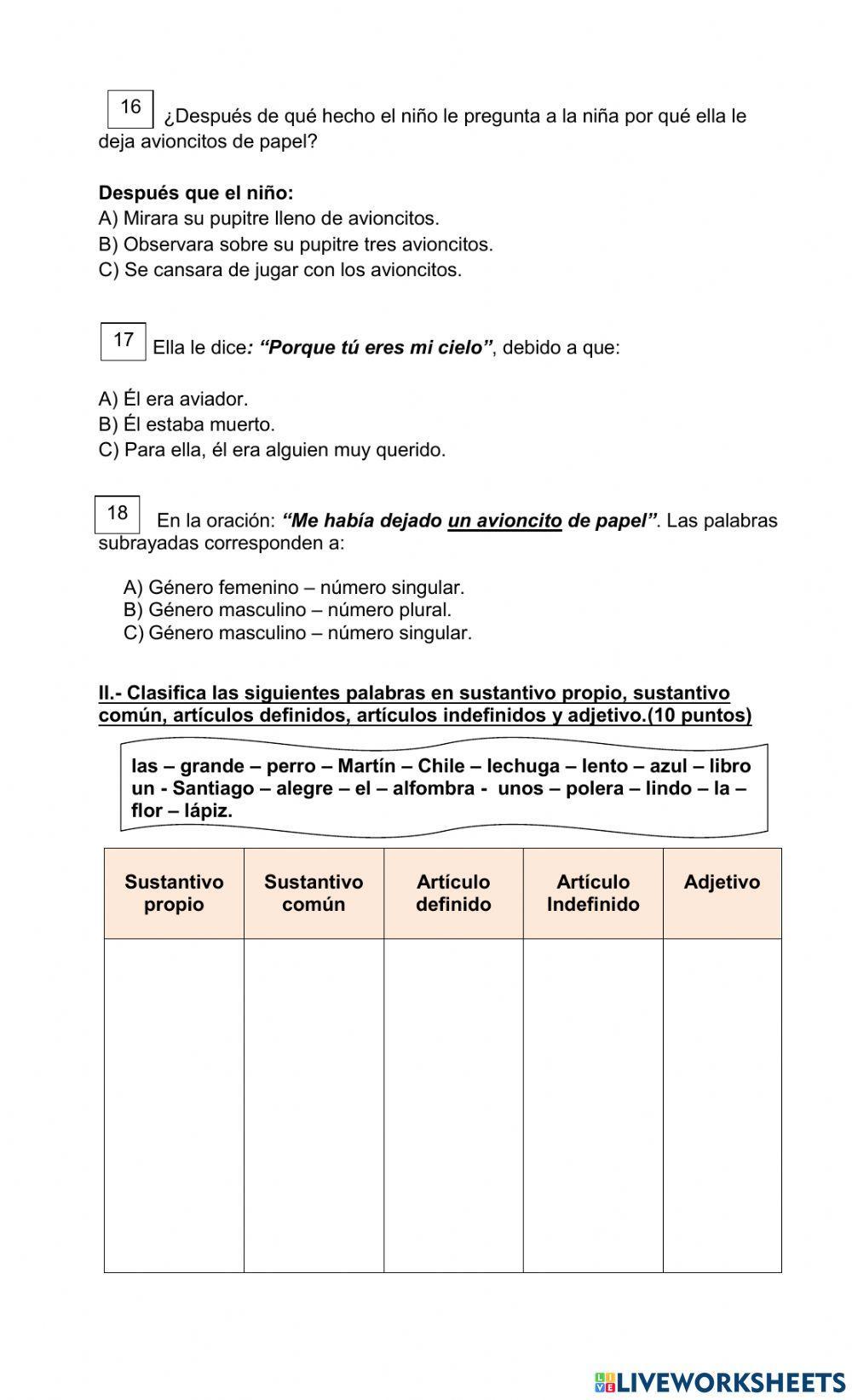 Prueba Lenguaje 2do Año Básico