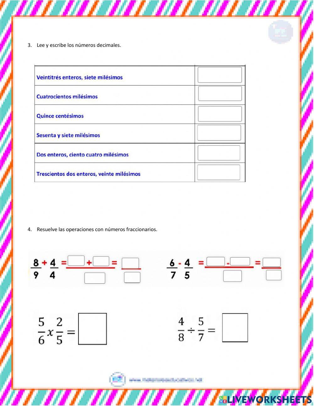 Recuperación matemáticas quinto