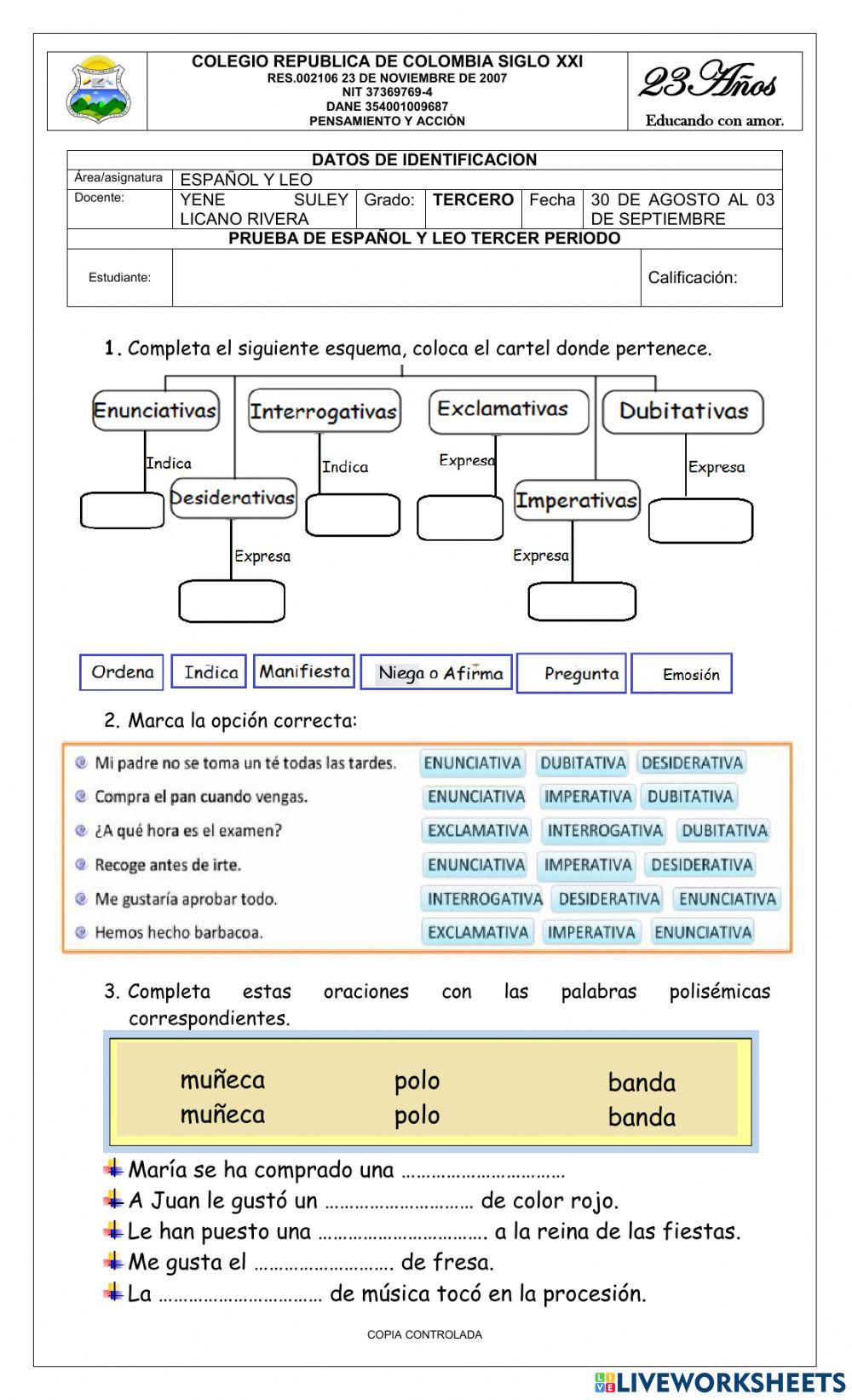 Bimestral grado tercero