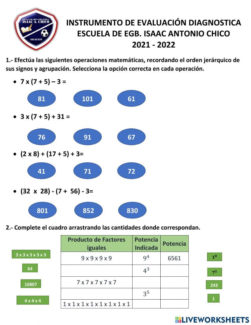 Evaluación Diagnostica Octavos