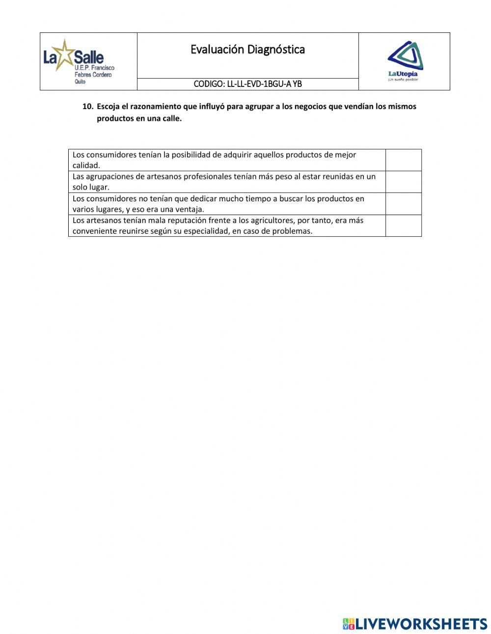 Evaluación Diagnóstica 1ero BGU Lengua y Literatura