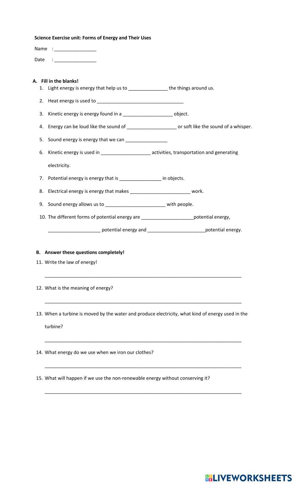 Forms of Energy and Their Uses