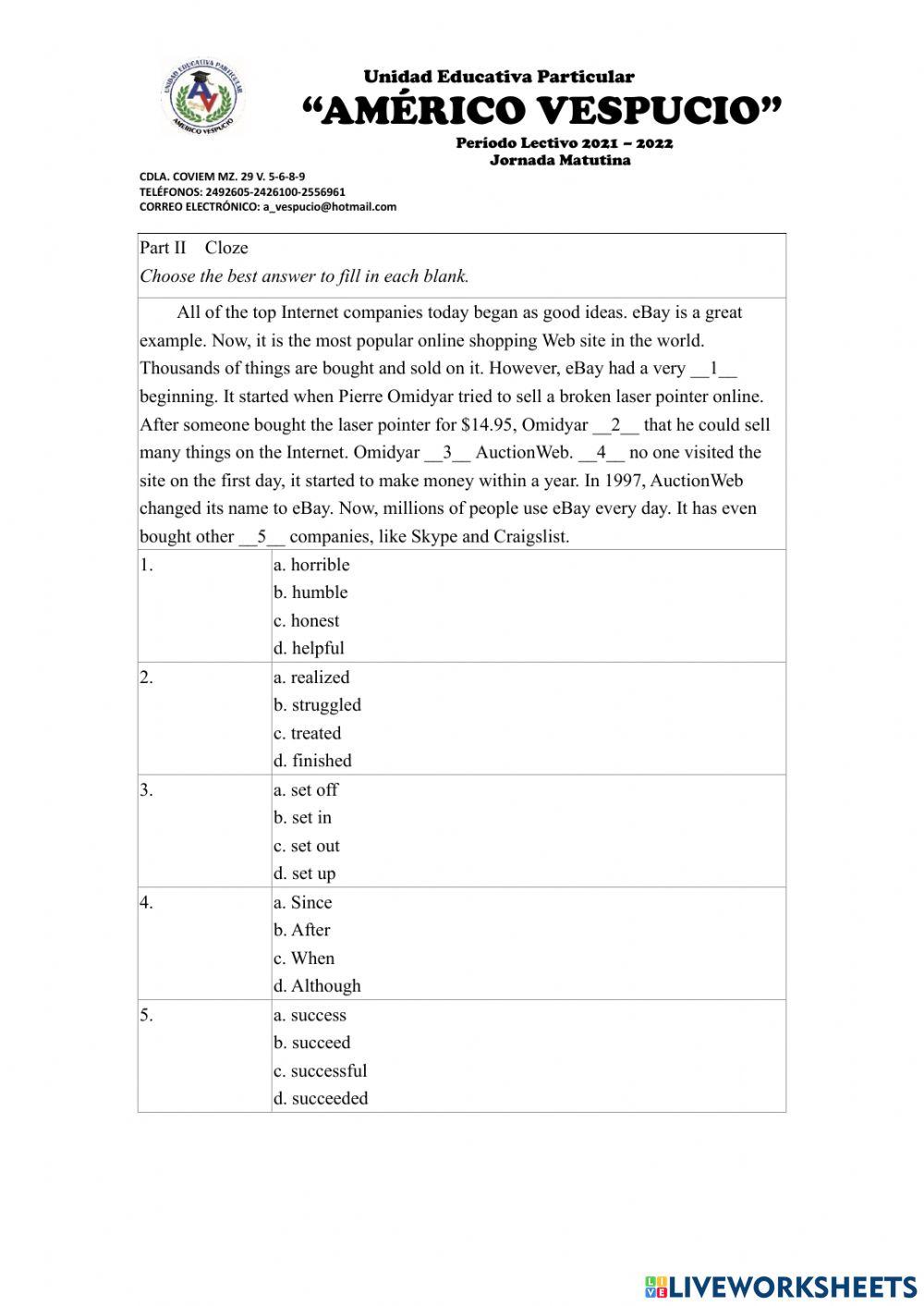 EXAMEN 1ERQUIMESTRE SEGUNDO BACHILLERATO INGLES