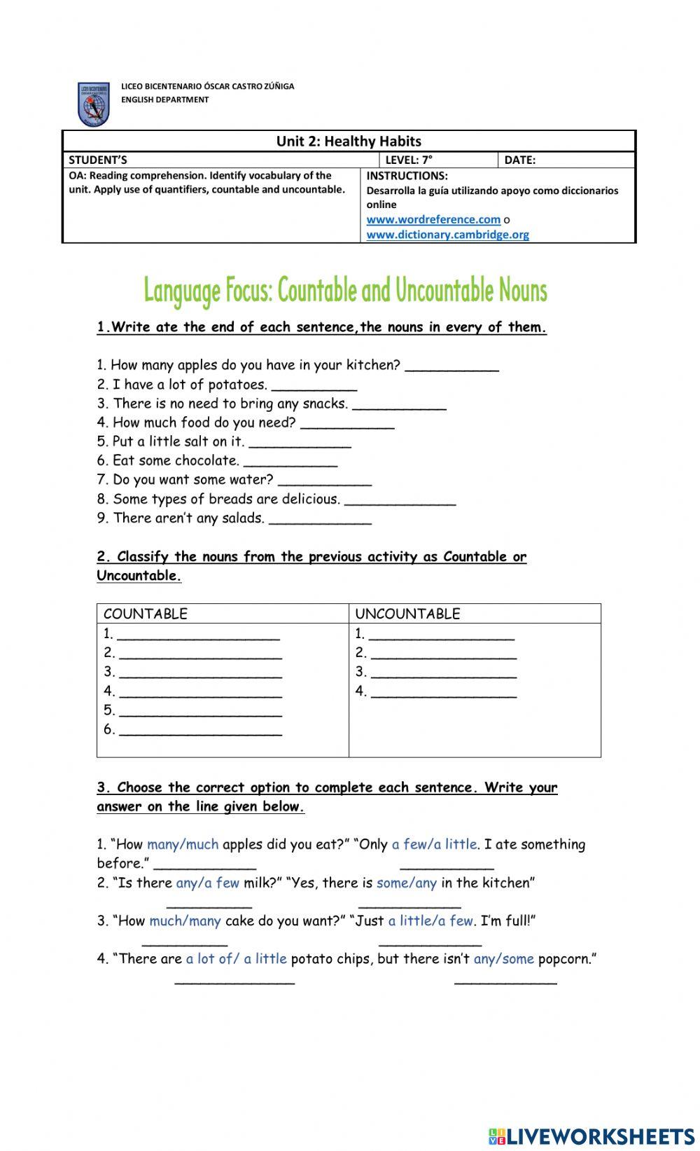 Countable and Uncountable Nouns