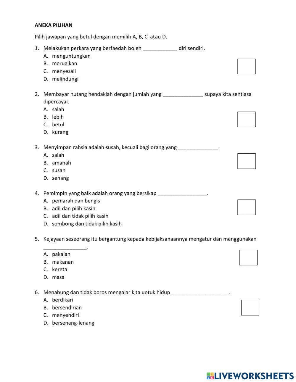Aneka pilihan & betul atau salah
