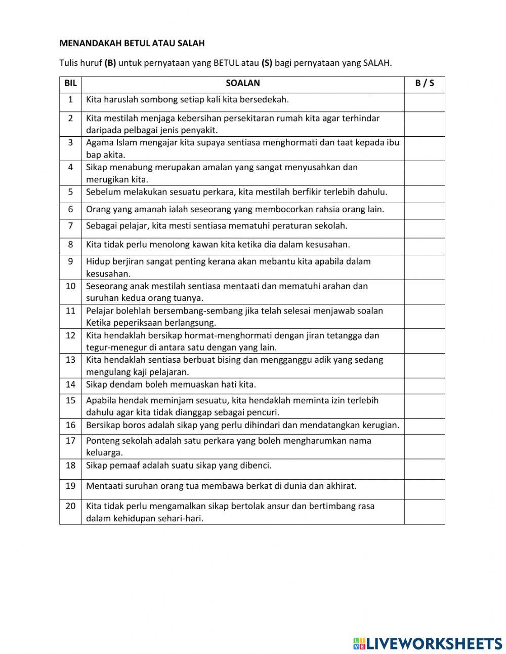 Aneka pilihan & betul atau salah