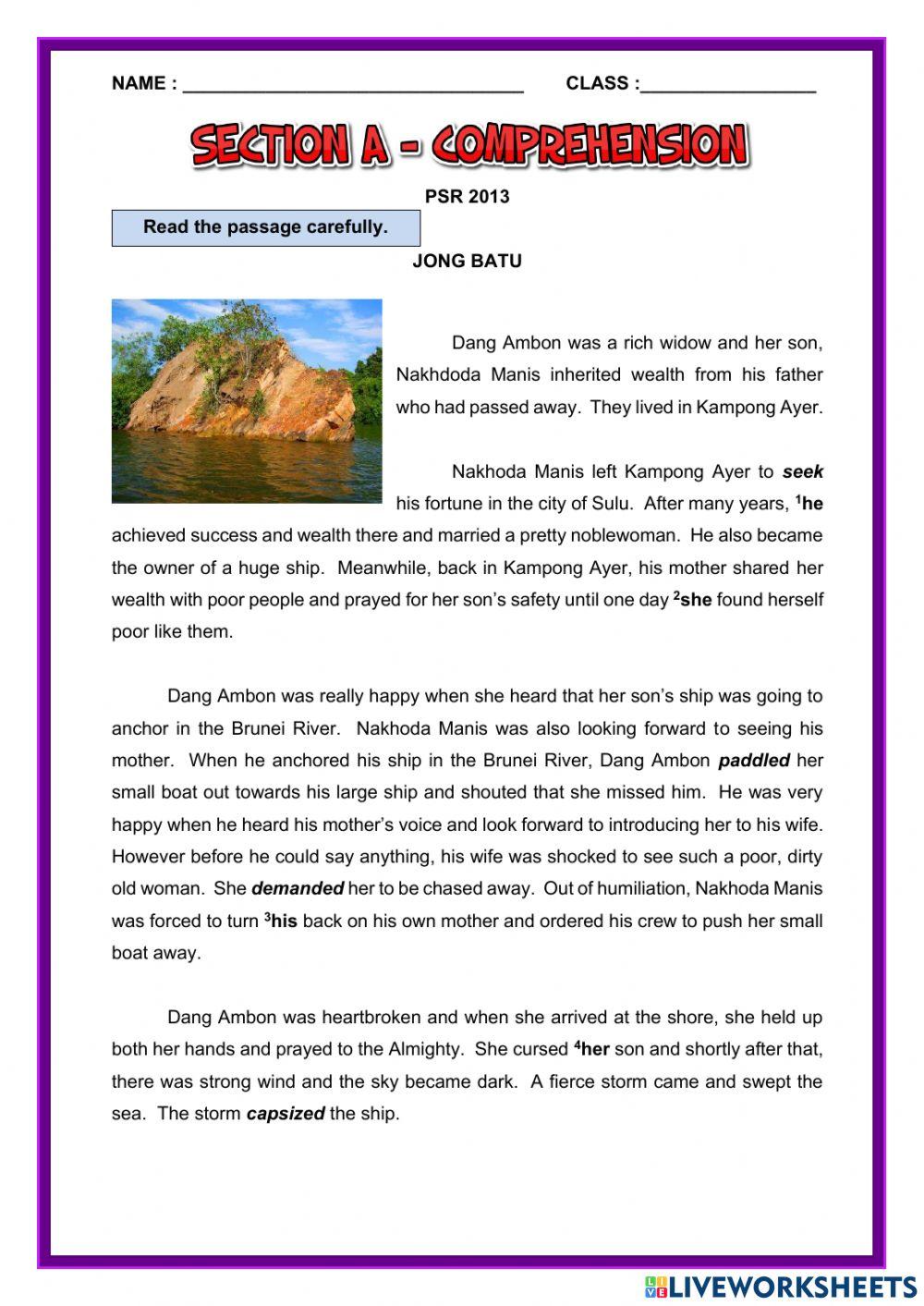 Section A Comprehension PSR 2013