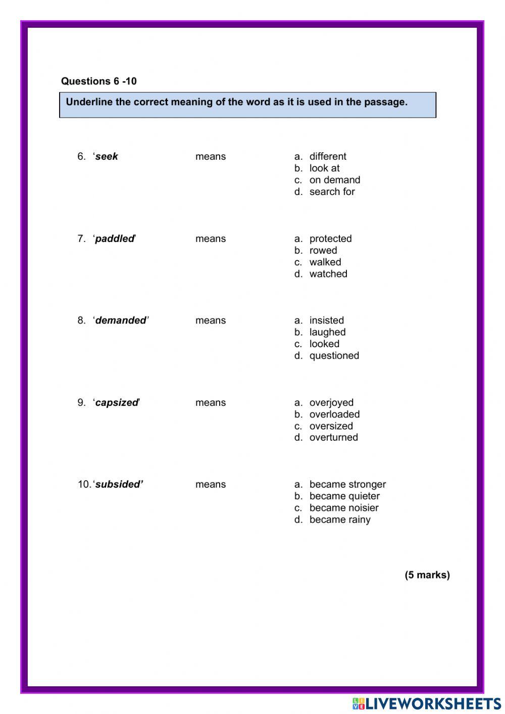 Section A Comprehension PSR 2013