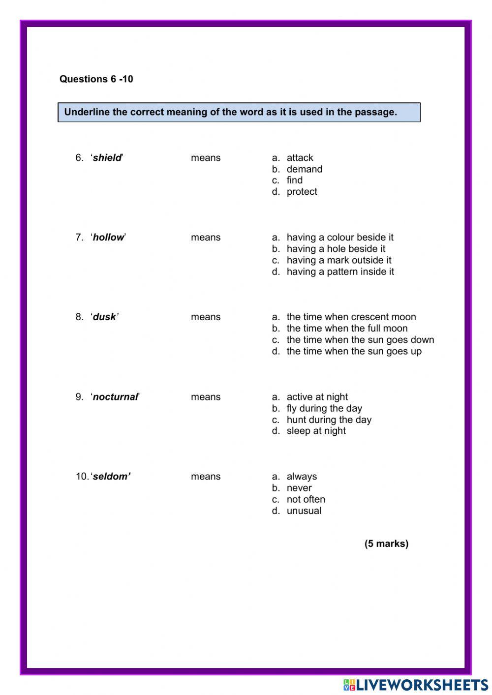 Section A Comprehension PSR 2015