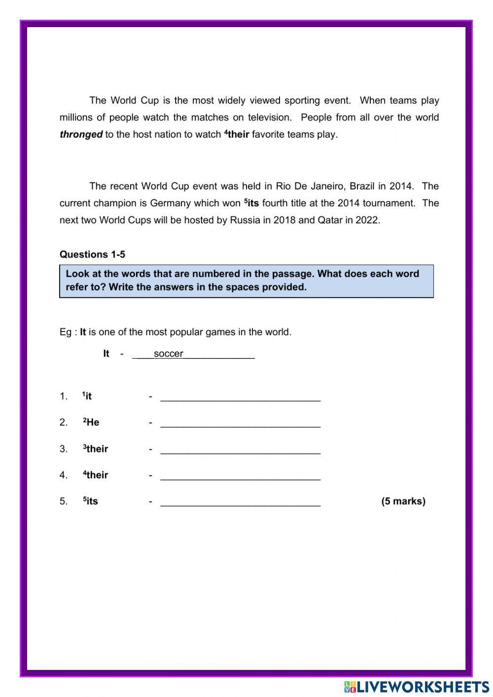 Section A Comprehension PSR 2016