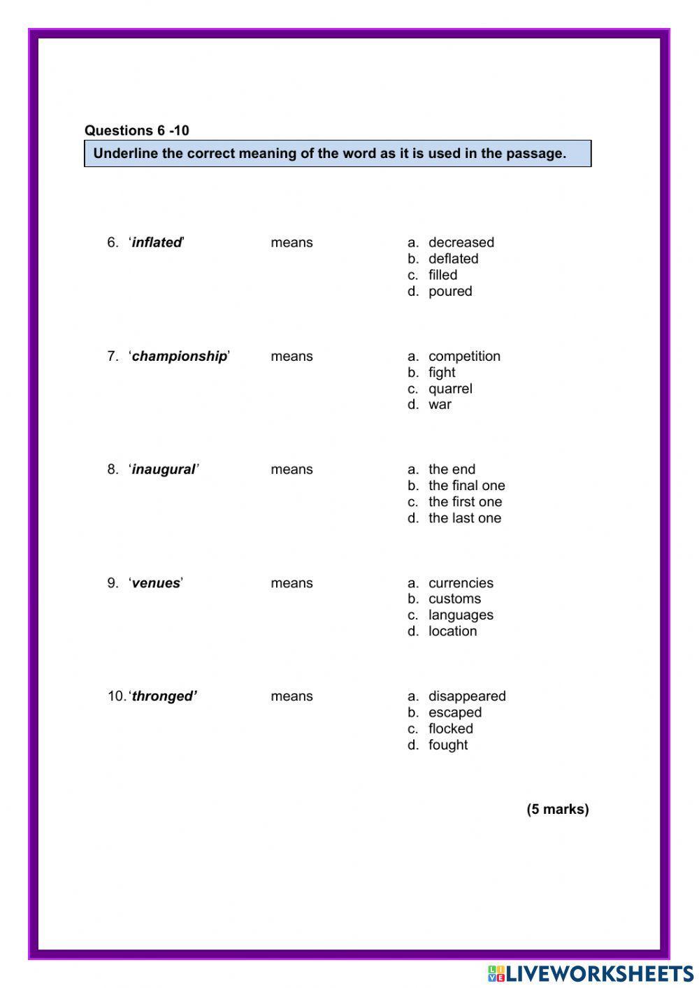 Section A Comprehension PSR 2016