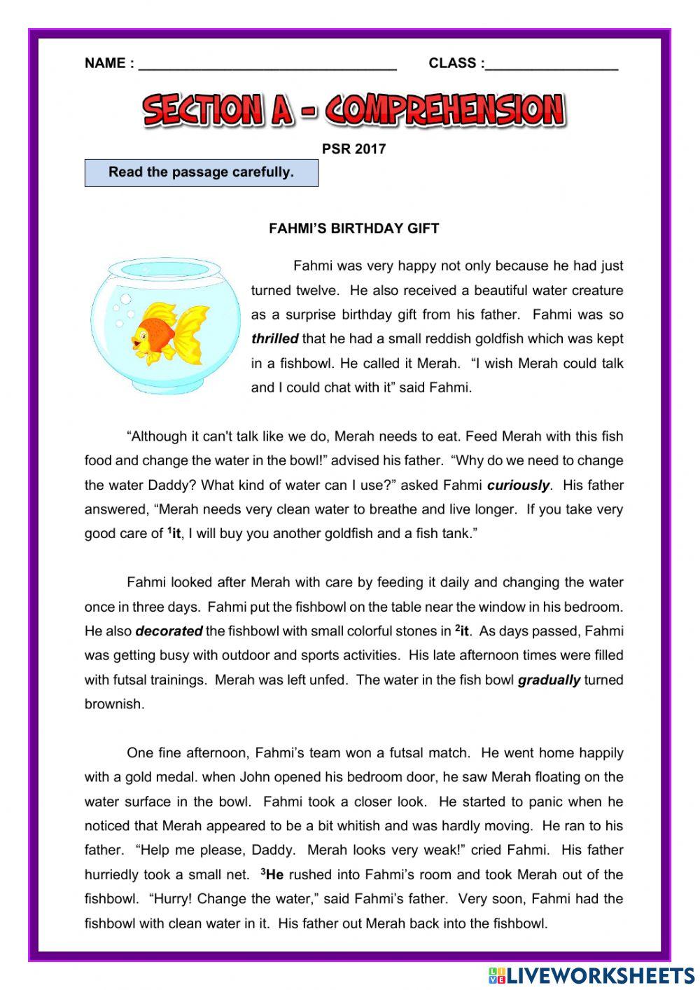 Section A Comprehension PSR 2017