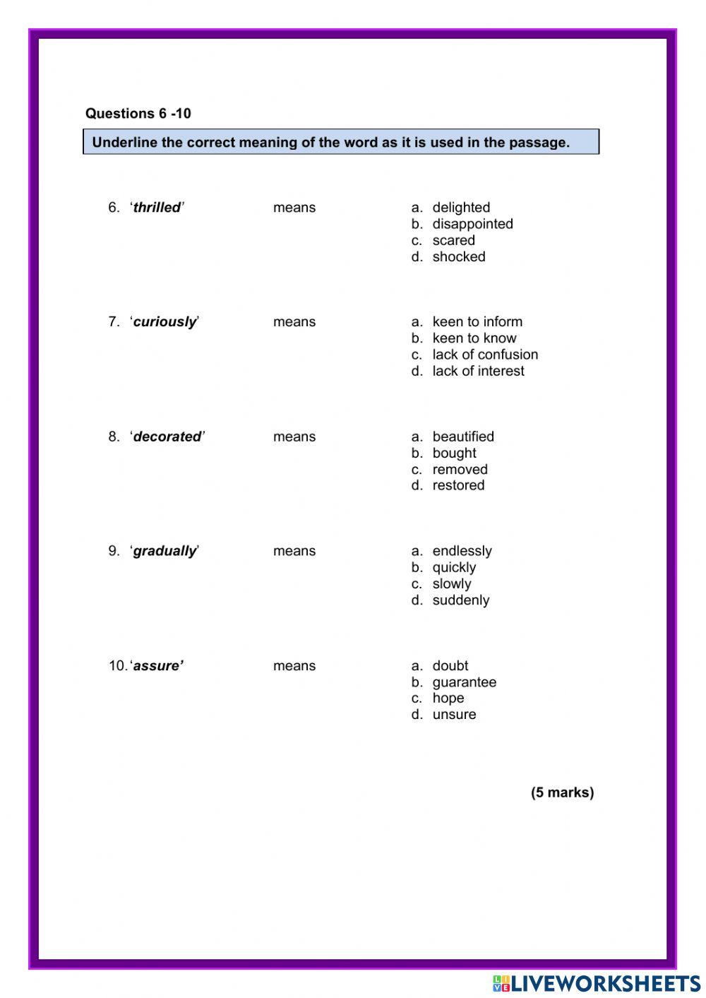 Section A Comprehension PSR 2017