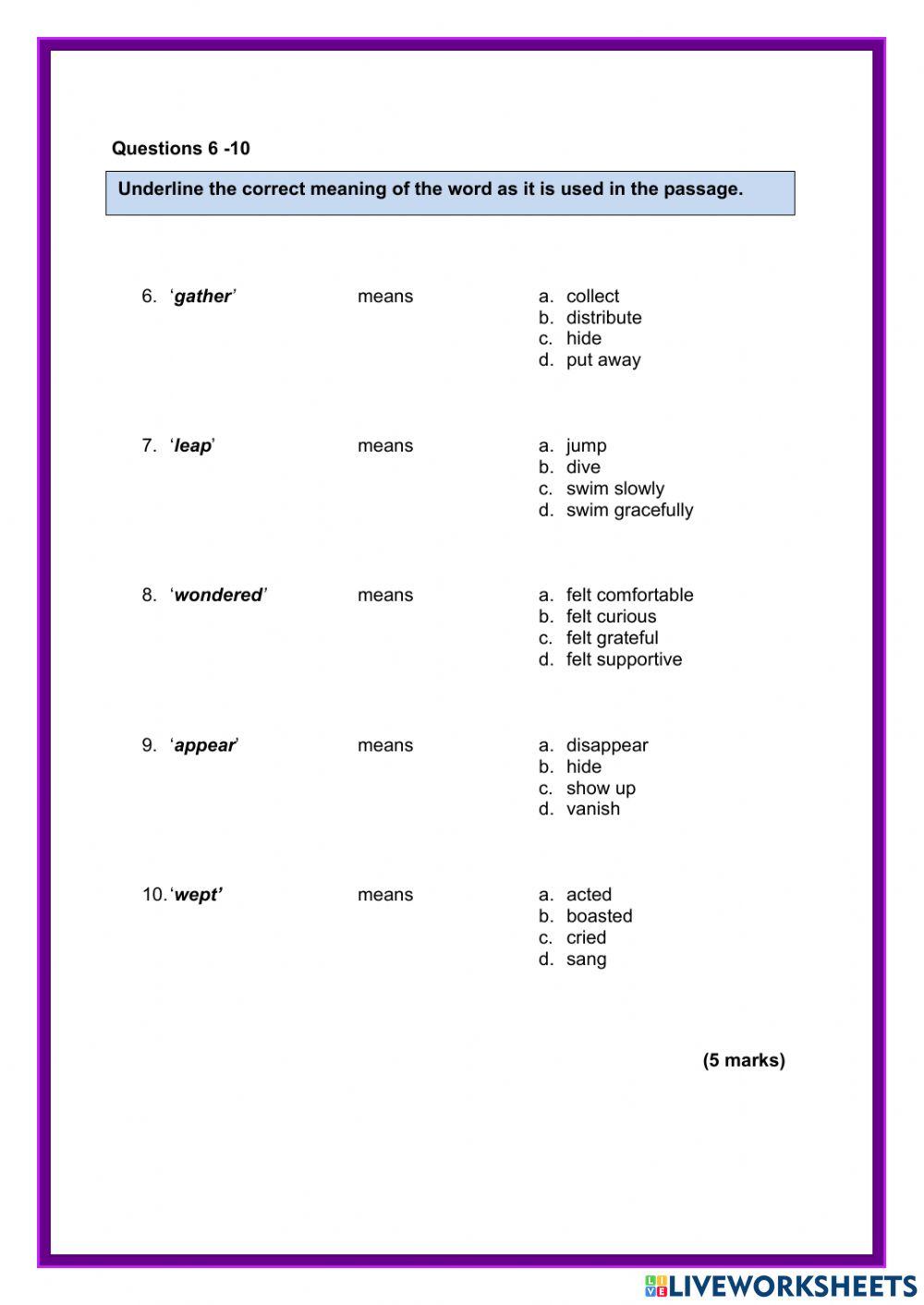 Section A Comprehension PSR 2018