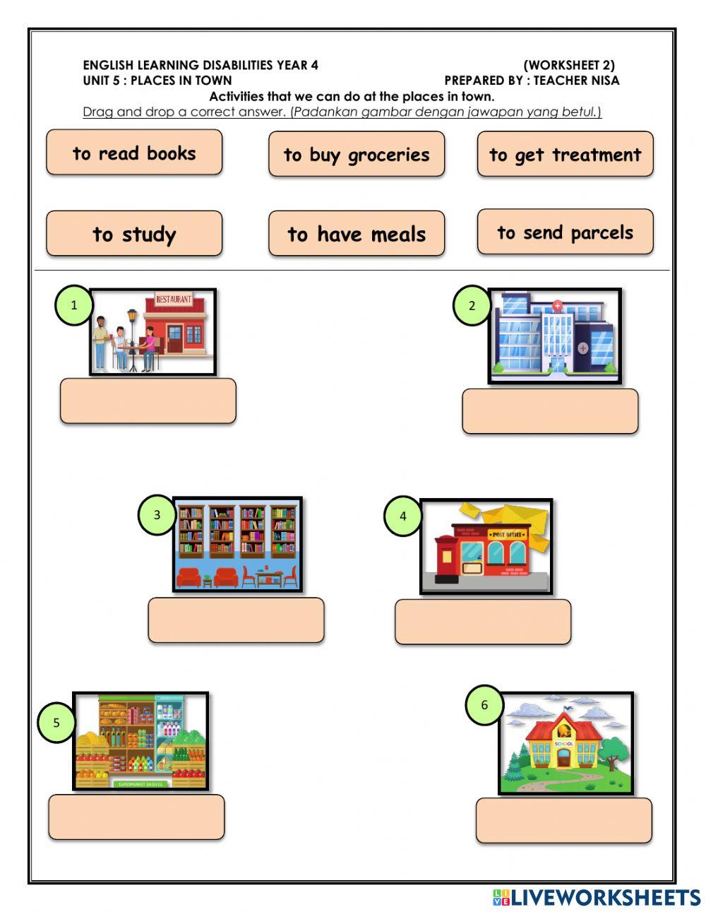 Places in town(activities at my town)