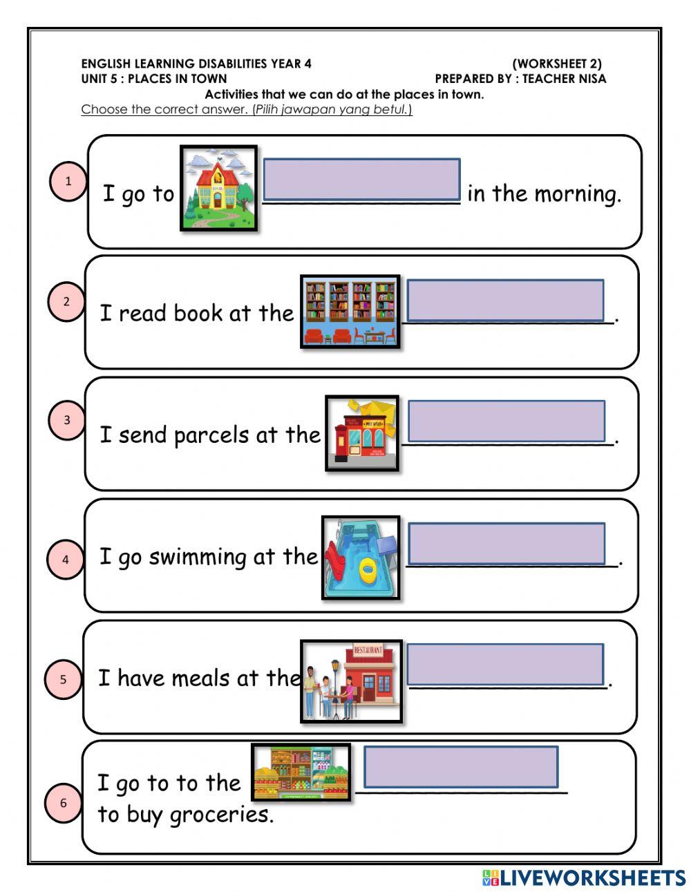 Places in town(activities at my town)