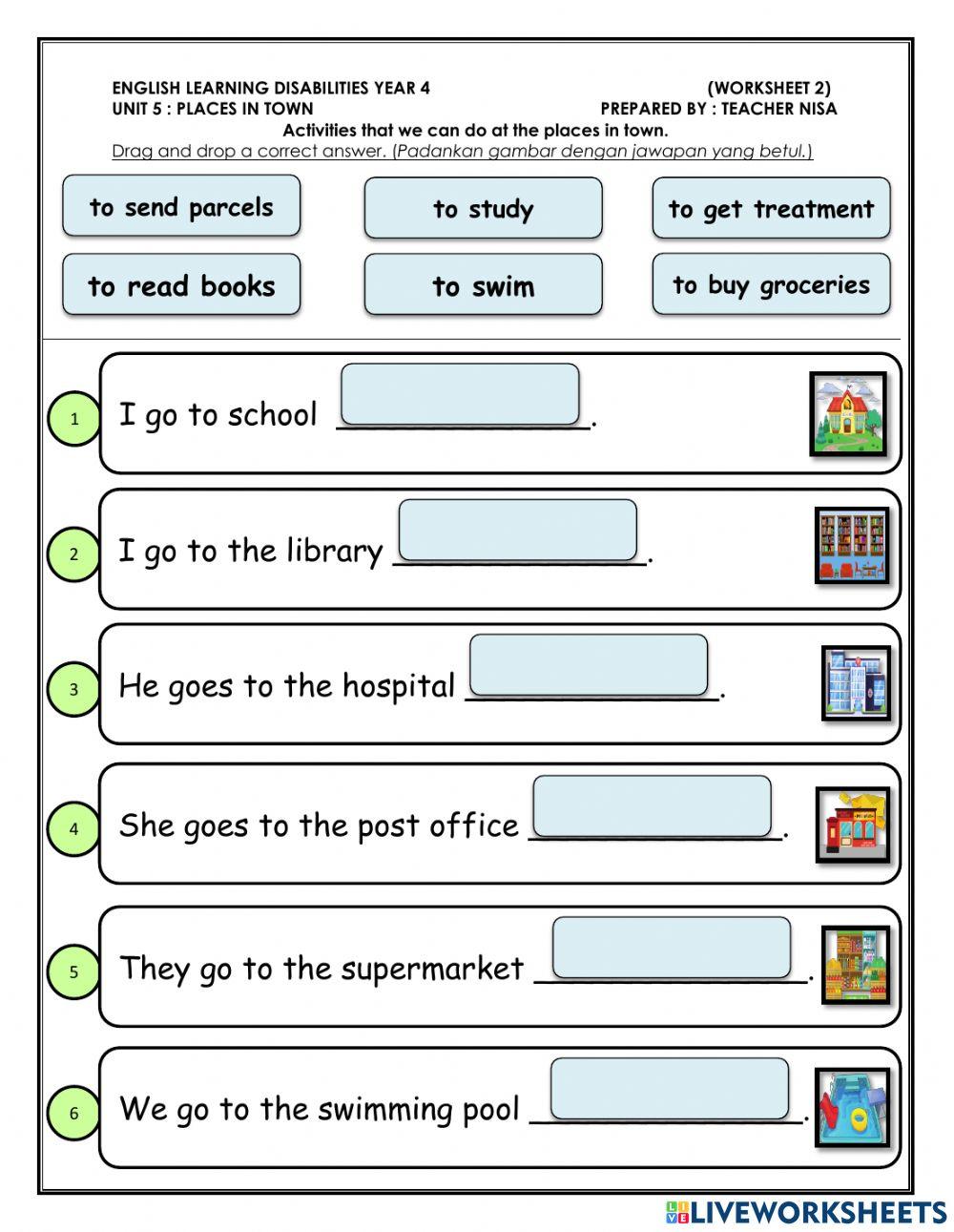 Places in town(activities at my town)
