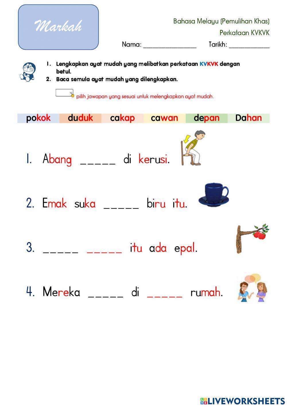 Perkataan KV+KVK (Ayat Mudah)