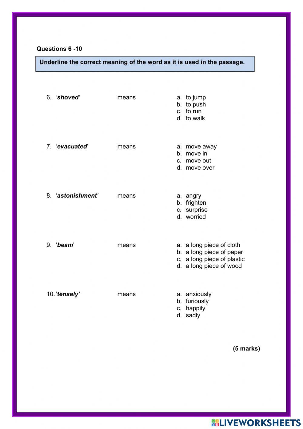 Section A Comprehension PSR 2019