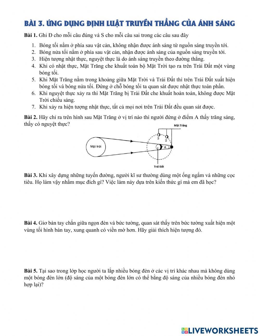 Ứng dụng định luật truyền thẳng của ánh sáng