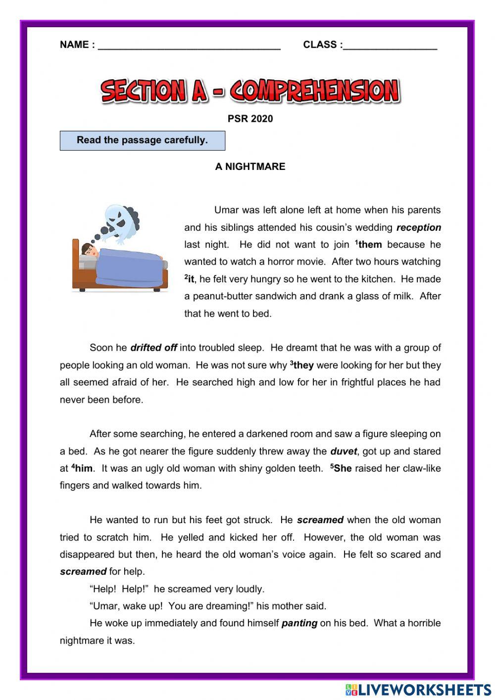 Section A Comprehension PSR 2020