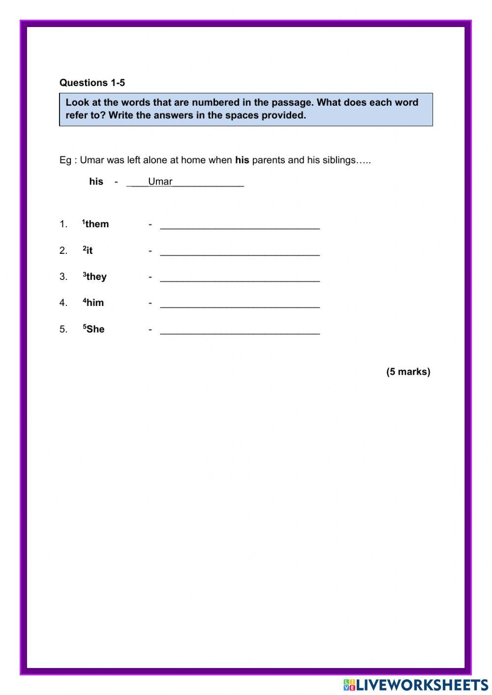 Section A Comprehension PSR 2020