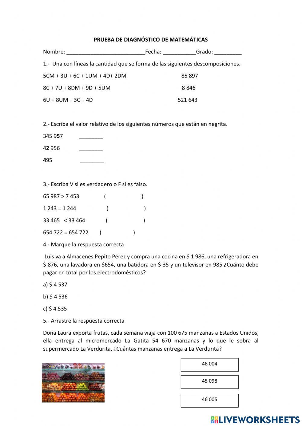 Diagnóstico matemáticas