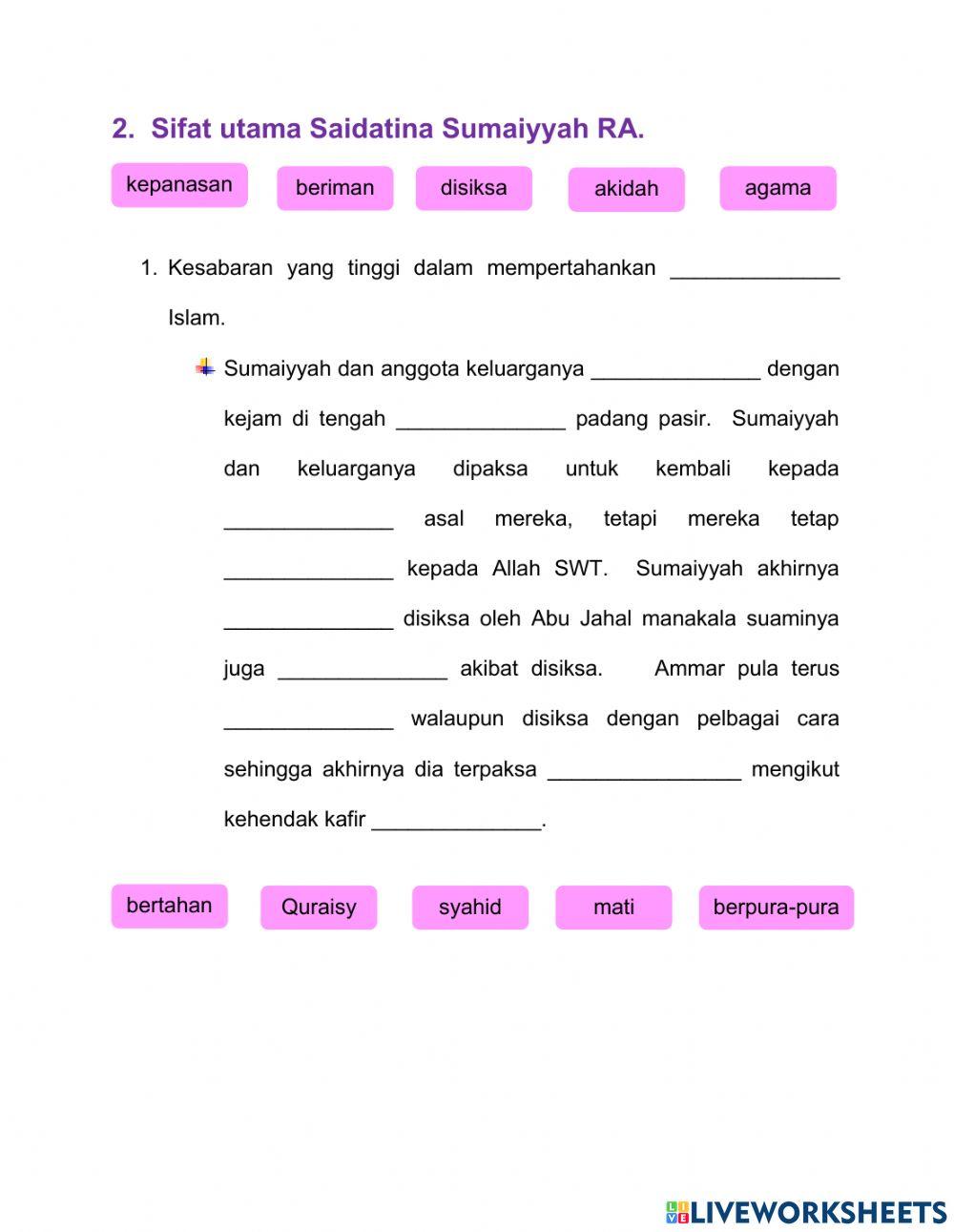 PI T2 Saidatina Fatimah dan Saidatina Sumaiyyah