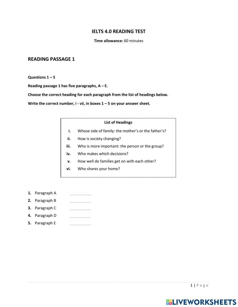 IELTS 4.0 READING TEST