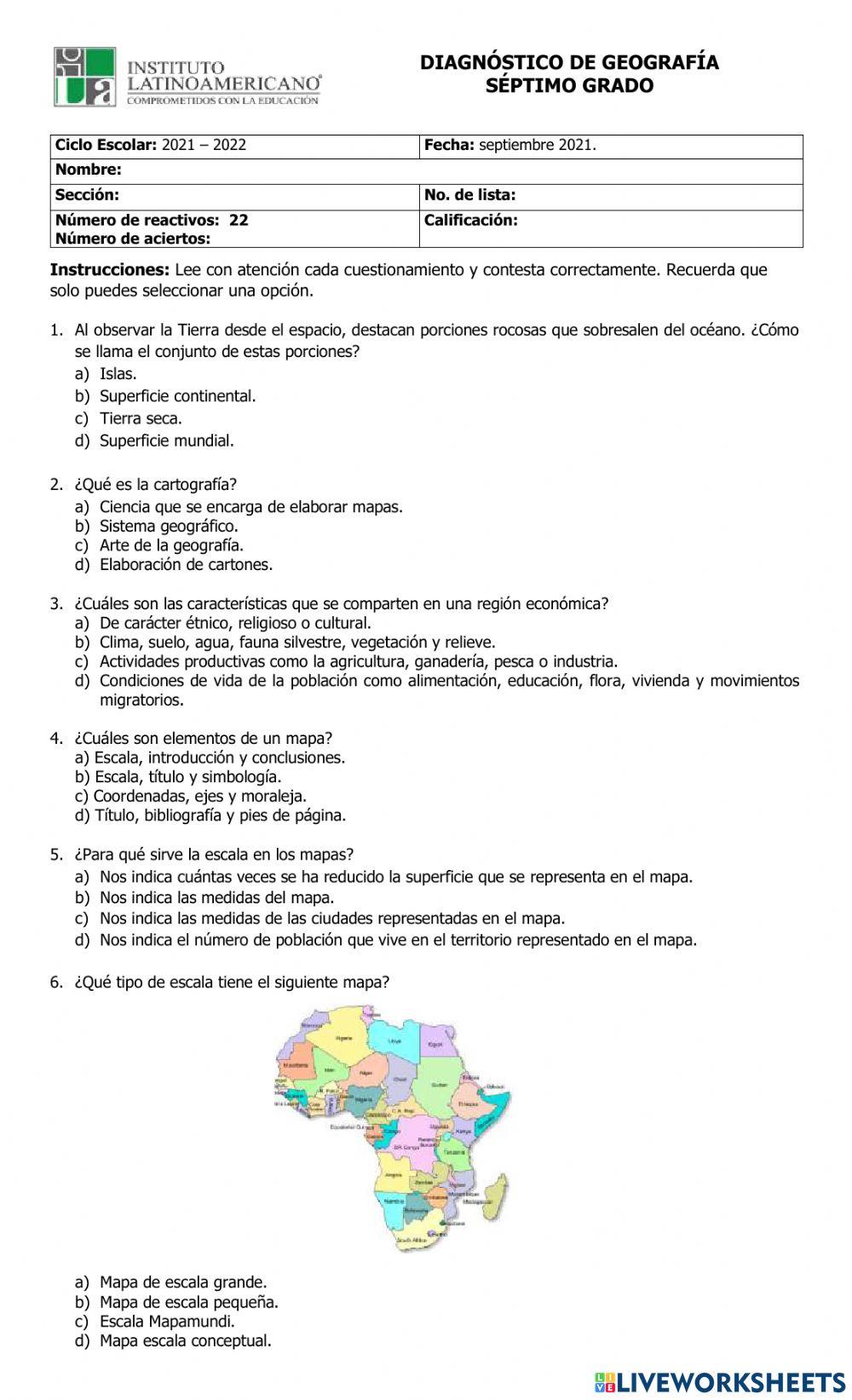 Evaluación diagnóstica - geografía 7°